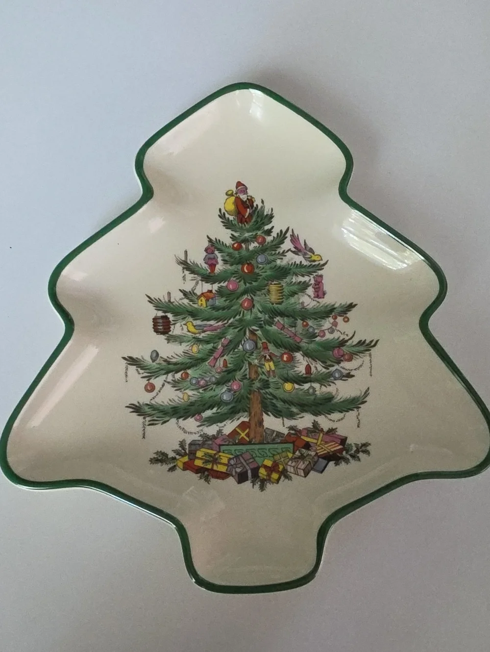 SPODE- Holiday Tree Ceramic Dish in Green Trim